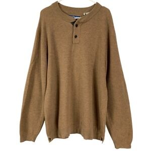 Matt Totillo Men's Brown Lambswool Blend Henley Sweater Elbow Patches XL